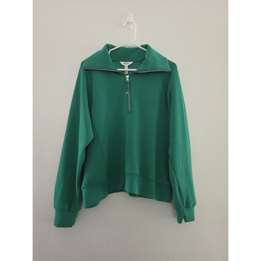 SPANX Women’s 1X Pullover Sweatshirt Green Collared Long Sleeve Athleisure Top